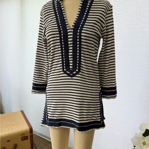 Tory Burch classic Tunic - Navy & Cream Striped Cotton - XS